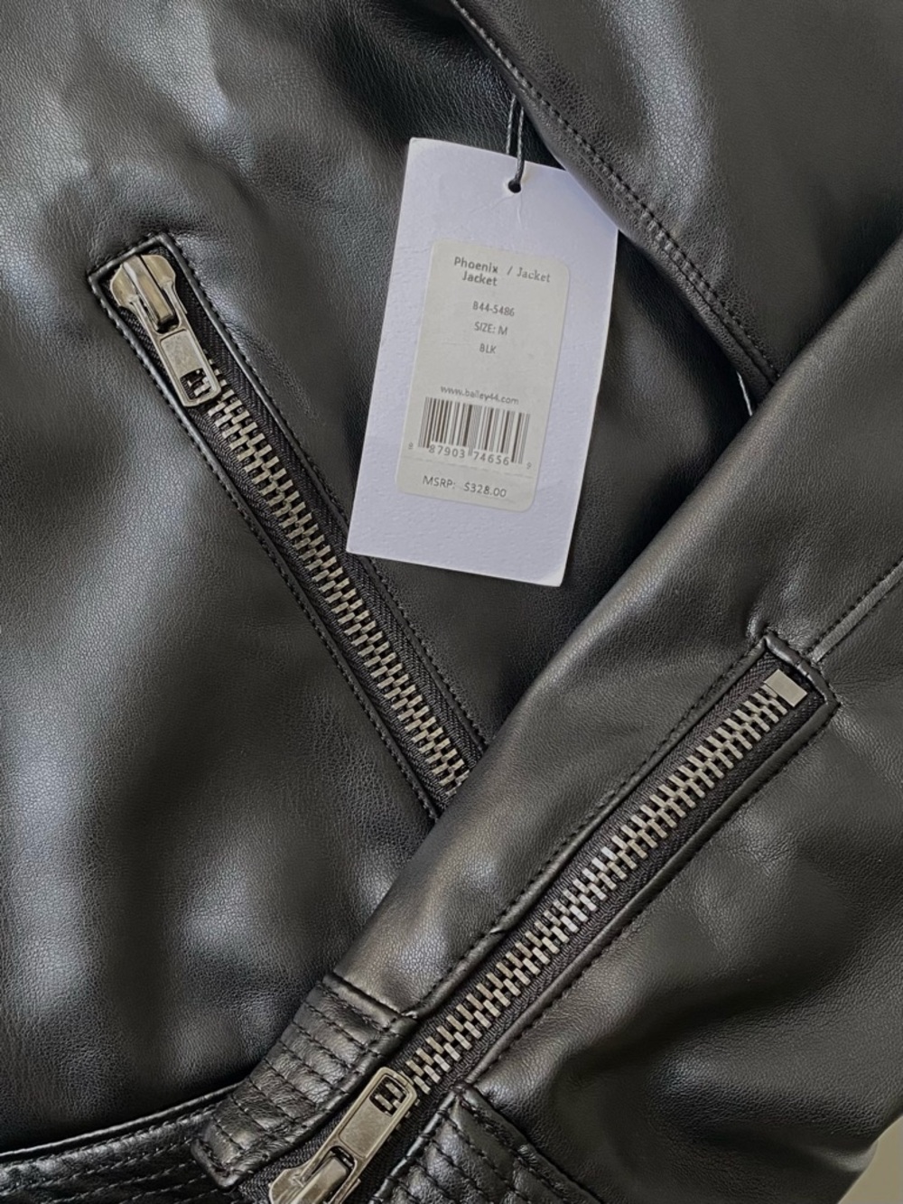 Bailey 44 NWT IRR Phoenix Black Vegan Leather Racer Jacket, Size M - Picture 9 of 11